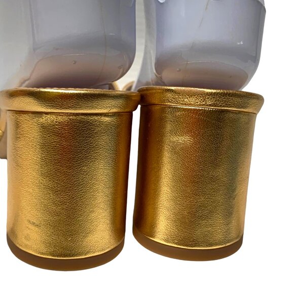 Via Spiga‎ Rafaela Gold Leather Block Heel Slide Sandals  NWOB - Picture 8 of 11